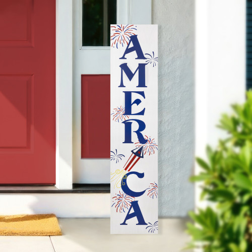 Patriotic "America" Fireworks Wooden Porch Board Sign Decoration - 36"