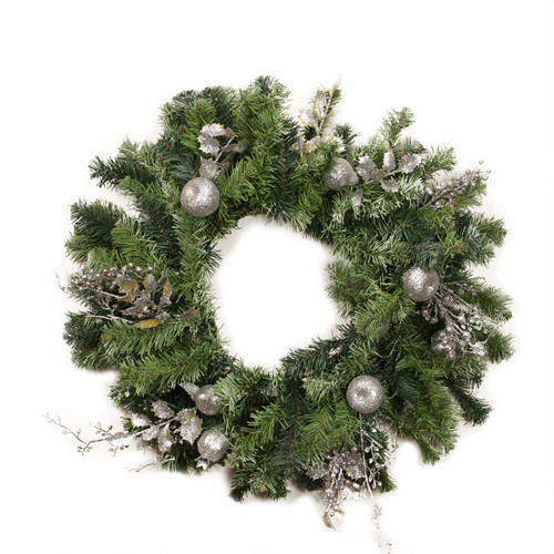 Silver Fruit and Leaf Artificial Christmas Wreath - 24-Inch, Unlit