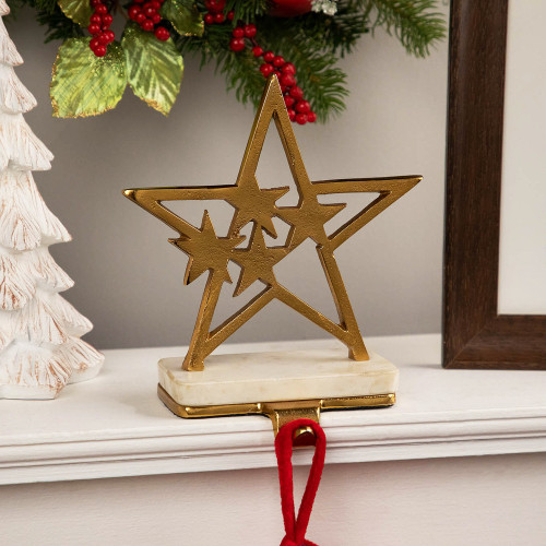 Star Christmas Stocking Holder with Marble Base - 9" - Gold and White