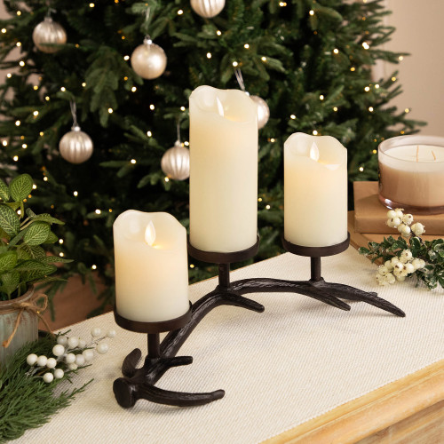 Reindeer Antlers Christmas Triple Pillar Candle Holder - 16" - Dark Bronze