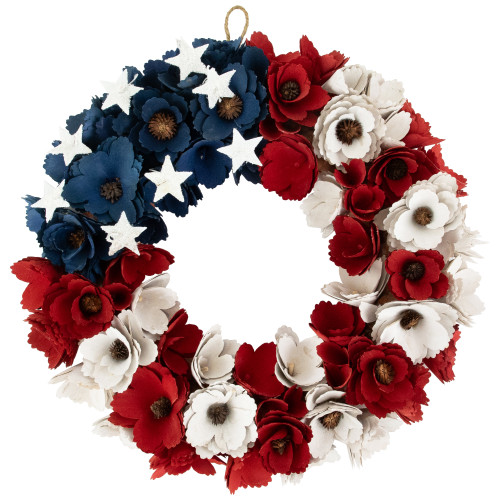 Wooden Roses Floral Flag Patriotic Wreath - 15"