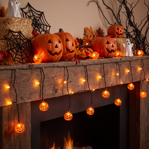 LED Lighted Jack-O-Lantern Halloween Icicle Lights - Orange - 5.25' Black Wire - 25ct
