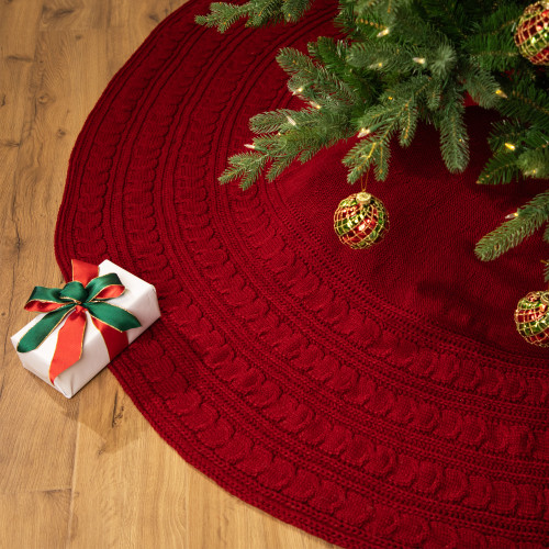 Knitted Sweater Tree Skirt with Buttons - 72“ - Red