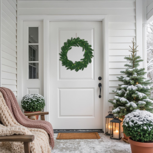 Pre-Lit Battery Operated Lush Pine Artificial Christmas Wreath - 24" - Clear Lights