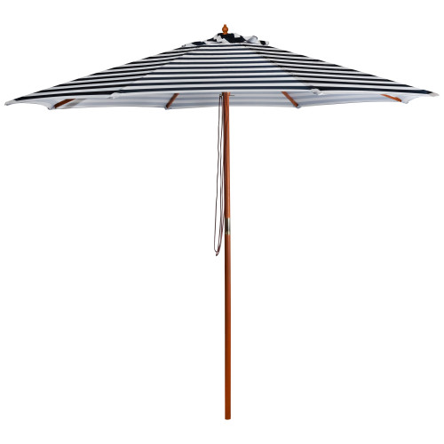 Striped Outdoor Patio Market Umbrella with Wooden Pole - 8.5' - Blue and White