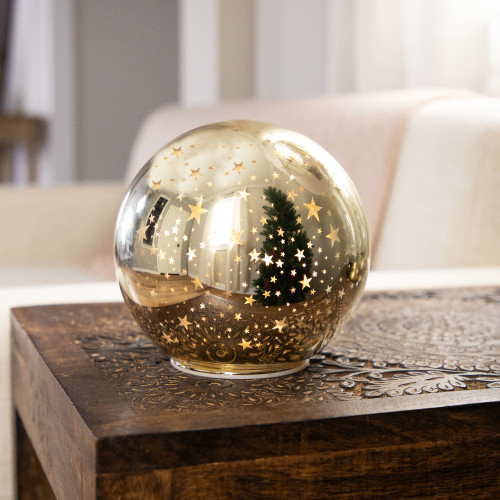 LED Lighted Stars Glass Globe Christmas Decoration - 6" - Gold