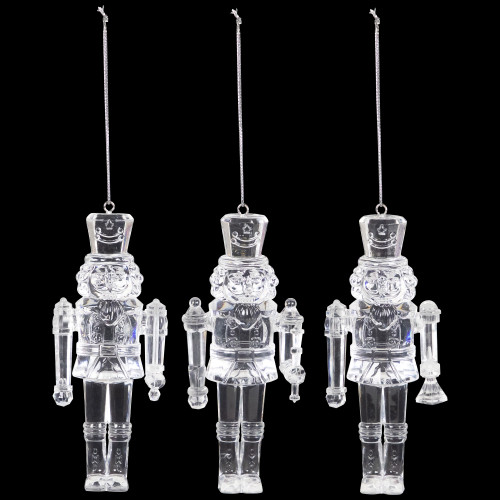 Nutcracker Soldier Acrylic Christmas Ornaments - 5" - Clear - Set of 3