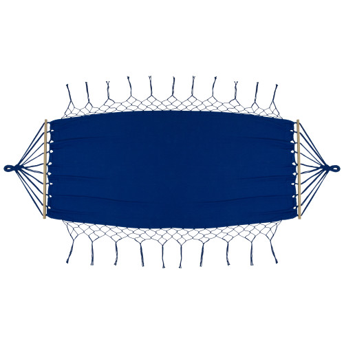 Hammock with Netted Fringe and Wooden Bars - 100" x 41" - Blue