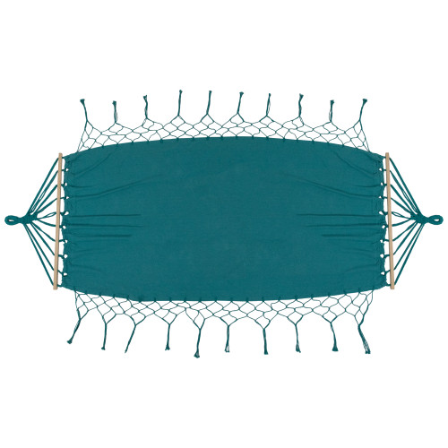 Hammock with Netted Fringe and Wooden Bars - 100" x 41" - Teal Green