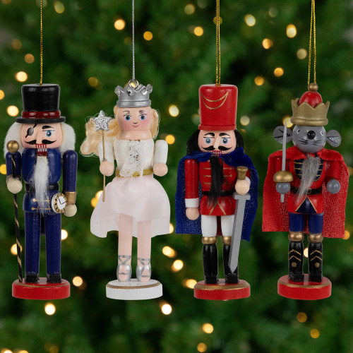 The Nutcracker Suite Character Christmas Ornaments -  5.25" - Red and Blue - Set of 4