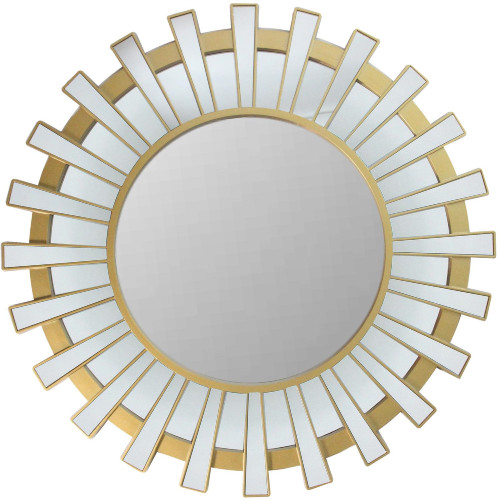 25.5" Matte Gold and Clear Sunburst Round Mirror Wall Decor