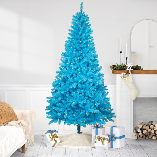 Pre-Lit Medium Artificial Pine Christmas Tree - 7' - Sky Blue - Clear Lights