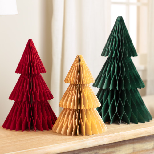 Accordion Honeycomb Foldable Paper Christmas Trees - 15" - Set of 3