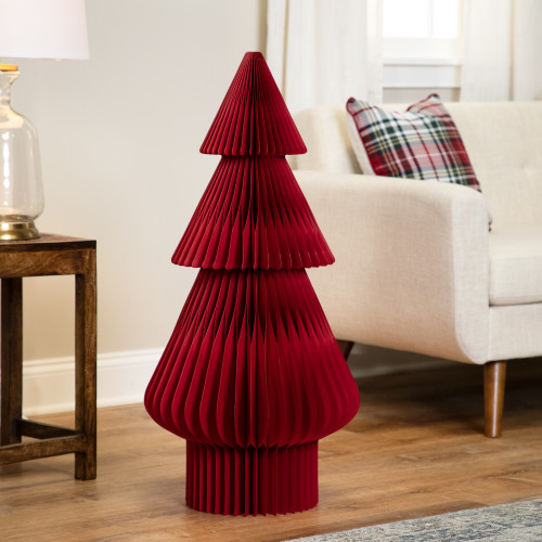 Accordion Honeycomb Foldable Paper Christmas Tree - 3' - Red