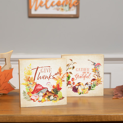 Give Thanks and Be Grateful Fall Harvest Signs - 4.75" - Set of 2