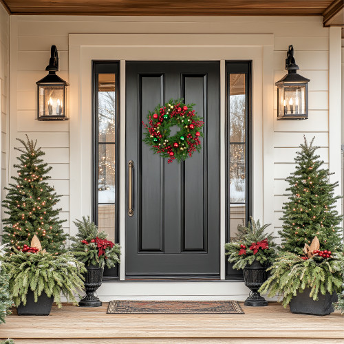 Pine with Ornaments and Berries Artificial Christmas Wreath - 24" - Unlit