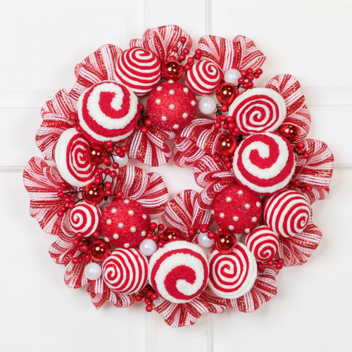 Peppermint and Berries Small Christmas Wreath - 20" - Unlit