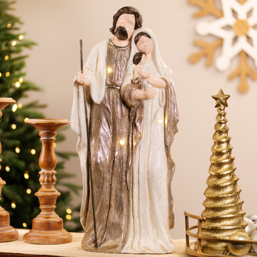 Lighted Glittery Holy Family Christmas Decoration - 21" - Clear LED Lights