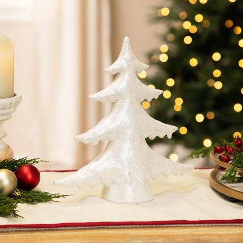 Shiny Speckled Christmas Tree Tabletop Decoration - 10" - White