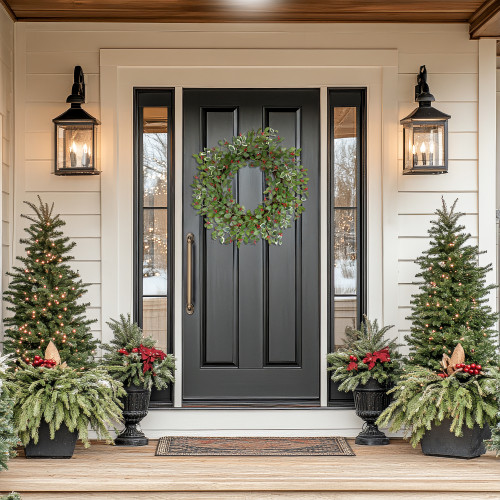 Glittered Holly and Berry Artificial Christmas Wreath - 24" - Unlit