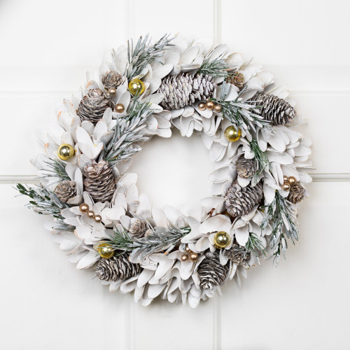 Frosted Pinecone and Pine Sprigs Small Artificial Christmas Wreath - 14" - Unlit