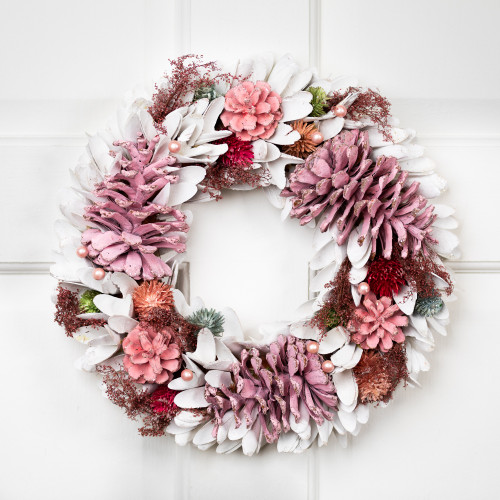 Frosted Thistle and Pinecone Shaved Wood Small Artificial Christmas Wreath - 14" - Unlit