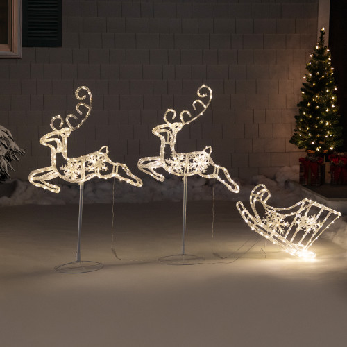 LED Lighted Icy Reindeer and Sleigh Christmas Yard Decoration - 5.5' - Warm White