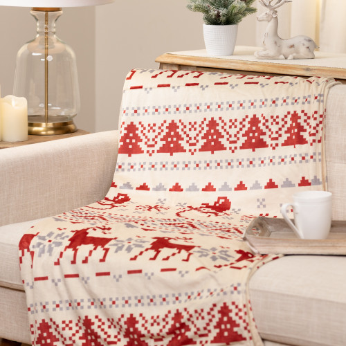 Nordic Christmas Cotton Throw Blanket - 50" x 60" - Beige and Red