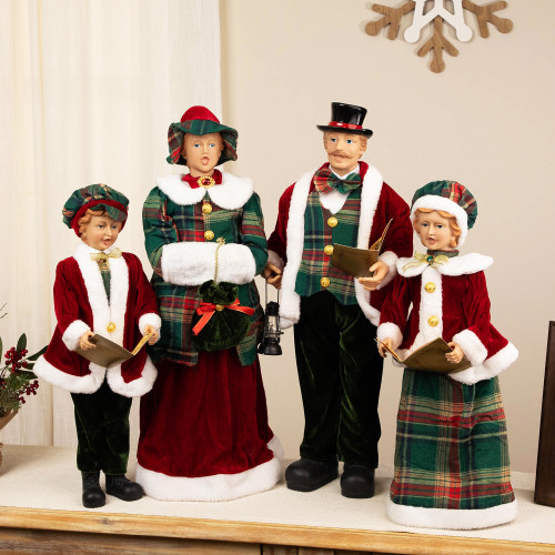 Victorian Tartan Carolling Family Christmas Figurines - 27" - Set of 4