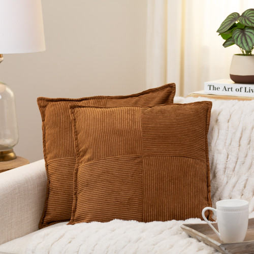 Corduroy Square Throw Pillows - 18" x 18" - Brown - Set of 2