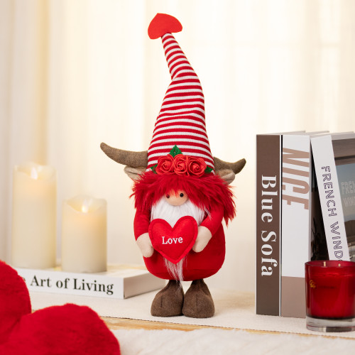 Plush Bull with Love Heart Valentine's Day Gnome - 14"