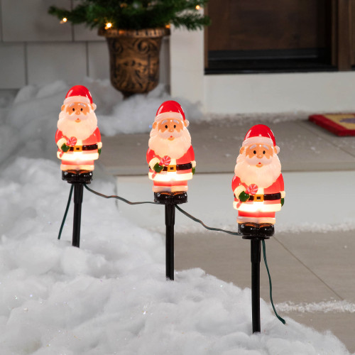 Santa with Candy Cane Outdoor Christmas Pathway Markers - 16.75" - Set of 3