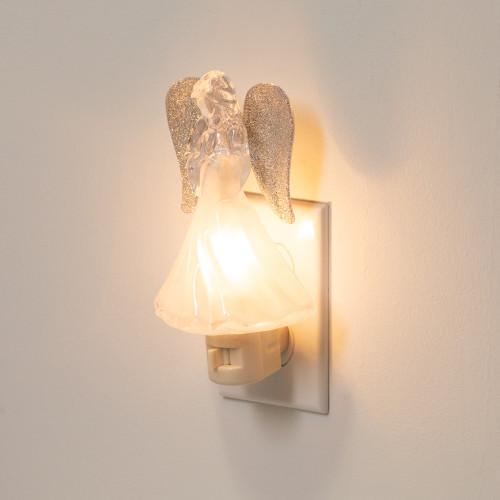 Frosted Angel with Glittered Silver Wings Christmas Night Light - 6.5"
