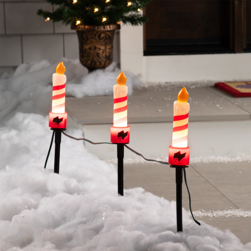 Candle with Holly Outdoor Christmas Pathway Markers - 17.25" - Set of 3