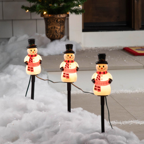 Snowman with Joy Banner Outdoor Christmas Pathway Markers - 16.5" - Set of 3