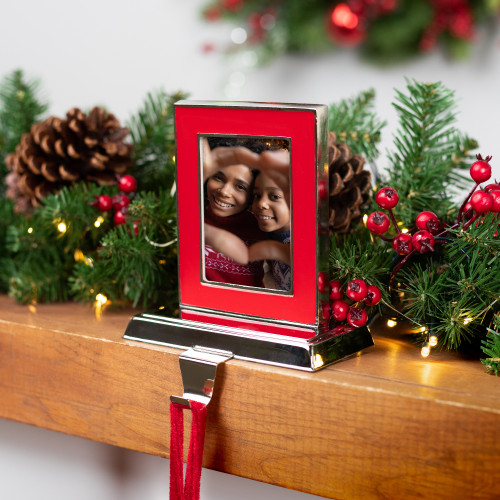 Photo Frame Christmas Stocking Holder - 5.25" - Silver and Red