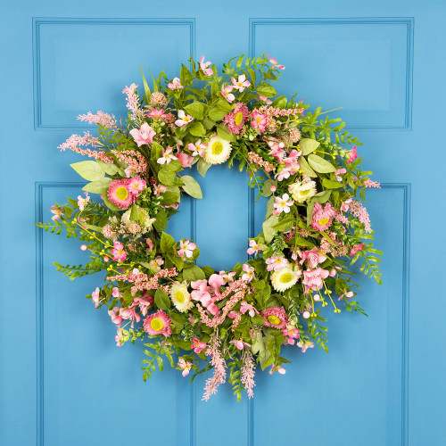 Oleander, Straw Flowers and Pip Berries Artificial Spring Wreath - 24"