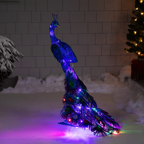 LED Lighted Glittered Peacock Outdoor Christmas Yard Decoration - 36"