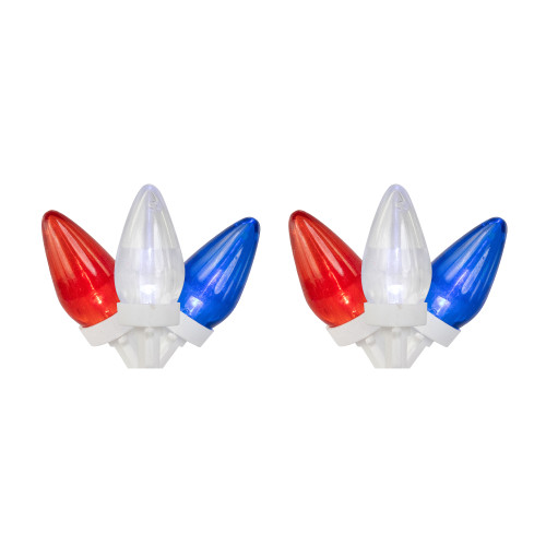 LED C7 Patriotic Christmas Lights - Blue, Clear and Red - 16' White Wire - 50ct