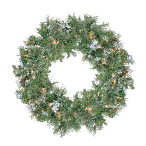 Pre-Lit Snow Mountain Pine Artificial Christmas Wreath - 24" - Clear Lights