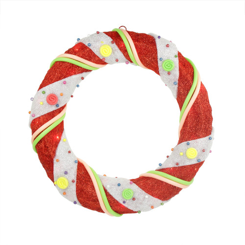 18" Pre-Lit Candy Cane Stripe Sisal Artificial Christmas Wreath - Clear Lights