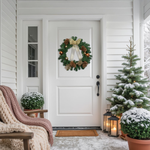 Pre-Decorated Pine Cones and Ornaments Artificial Christmas Wreath - 24" - Unlit