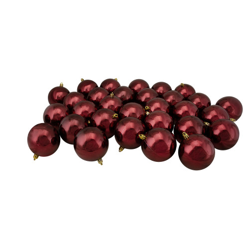 32ct Burgundy Red Shatterproof Shiny Christmas Ball Ornaments 3.25" (82mm)
