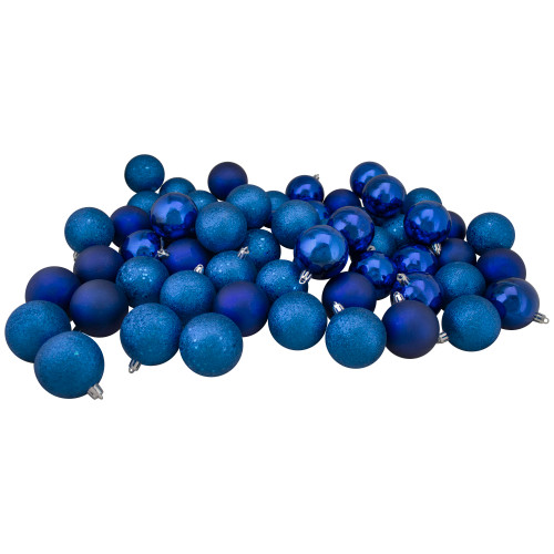 60ct Royal Blue Shatterproof 4-Finish Christmas Ball Ornaments 2.5" (60mm)
