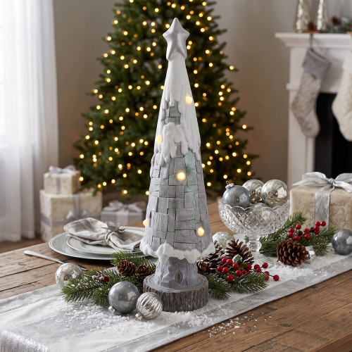 LED Lighted Snow Cap Christmas Tree with Star Topper - 29" - Gray and White
