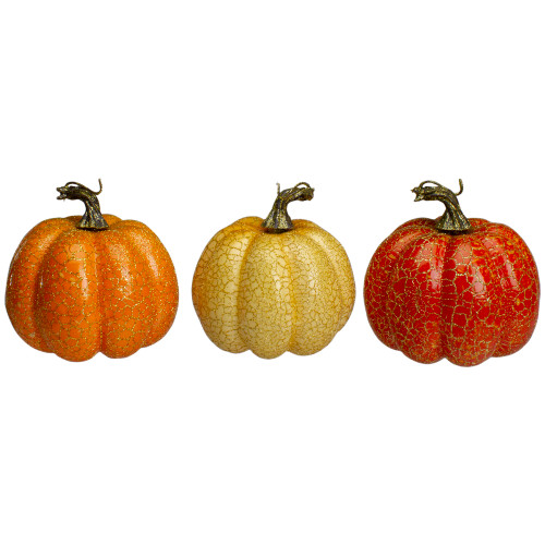 Set of 3 Orange and Cream Artificial Fall Harvest Pumpkins