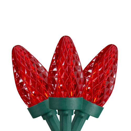 LED C7 Faceted Christmas Lights - Red - 21' Green Wire - 50ct