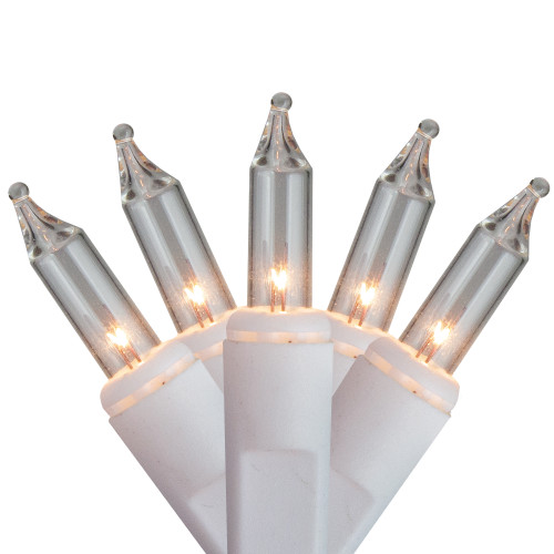 Mini Christmas Lights with Clips for Outdoor Decorations - Clear - 13.5' White Wire - 50ct