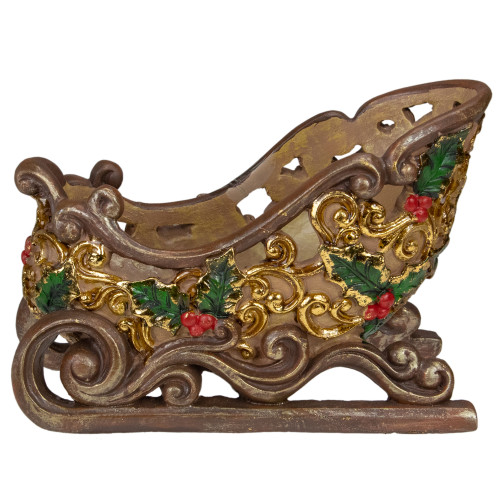 Sleigh Christmas Decoration - 8.75" - Brown and Gold