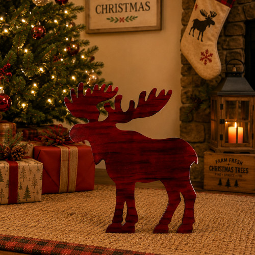 Stained Standing Moose Christmas Decoration - 25.5" - Red and Black